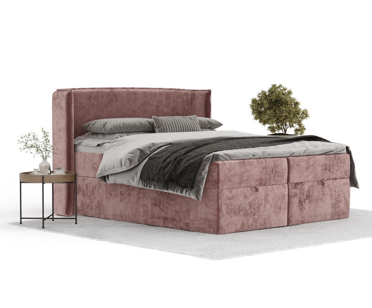 BOXBETT Passion Rosa 180/200 cm mit Matratze und Topper - Pink/Schwarz, Holz/Holzwerkstoff (180/200cm) - Maison de Reve