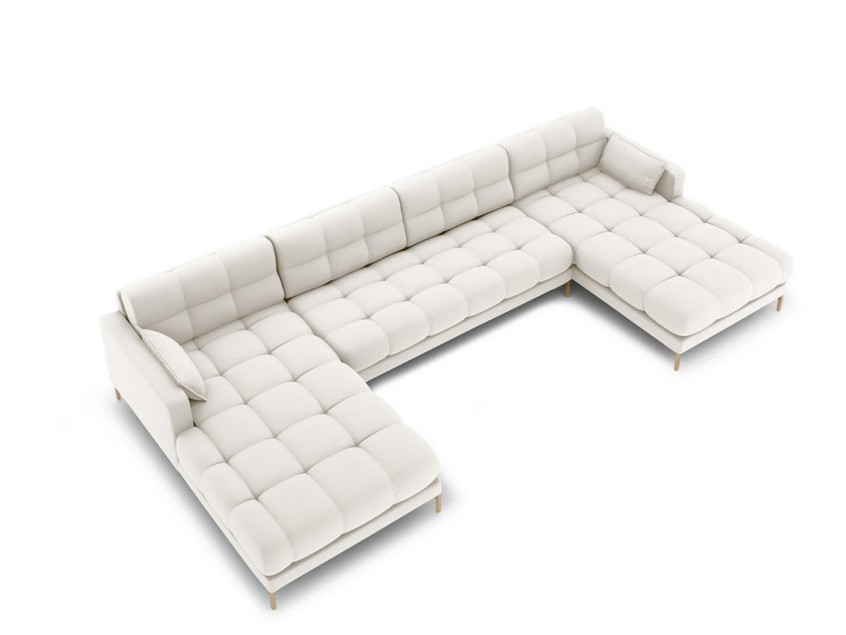 PANORAMASOFA Mamaia aus strukturiertem Stoff leichtes beige 6 Sitzplätze - Creme, Textil (185/75/383cm) - Micadoni