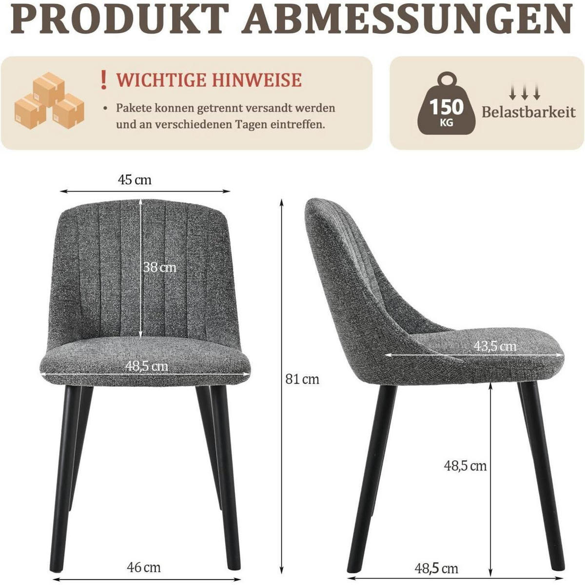 ESSZIMMERSTUHL 2er Set Grau Samt Holzbeine - Grau, Textil (48.5/81/43.5cm)