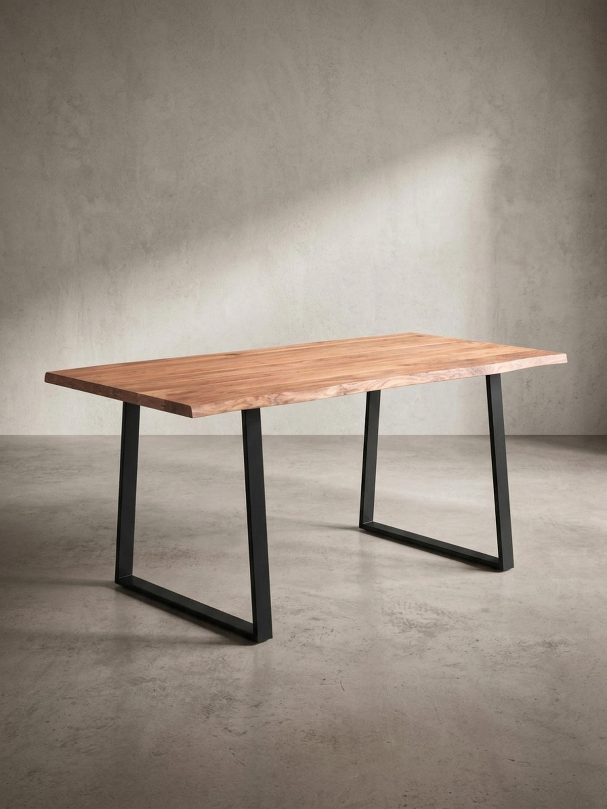 ESSTISCH Massivholz Baumkante Schwarz Metall Handgefertigt TARN, Goldbraun-Schwarz 180x90x76 cm - Schwarz/Braun, Holz (90/180/76cm) - KADIMA DESIGN