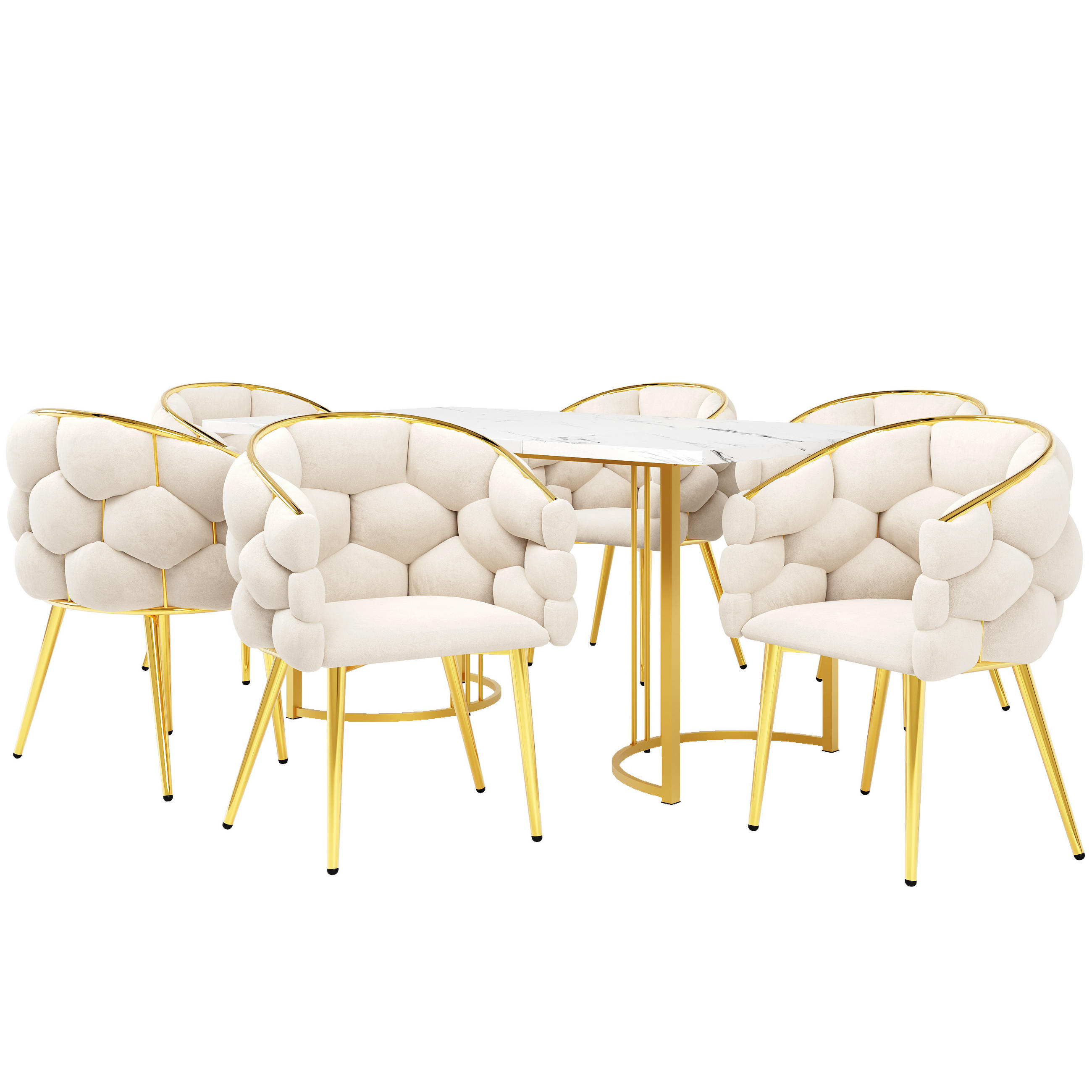 ESSGRUPPE DE-39119 140/80 cm Tisch mit 6 Stühlen Weiß/Gold - Beige, Holzwerkstoff (140/75/80cm) - ComfortXL
