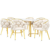 ESSGRUPPE DE-39119 140/80 cm Tisch mit 6 Stühlen Weiß/Gold - Beige, Holzwerkstoff (140/75/80cm) - ComfortXL