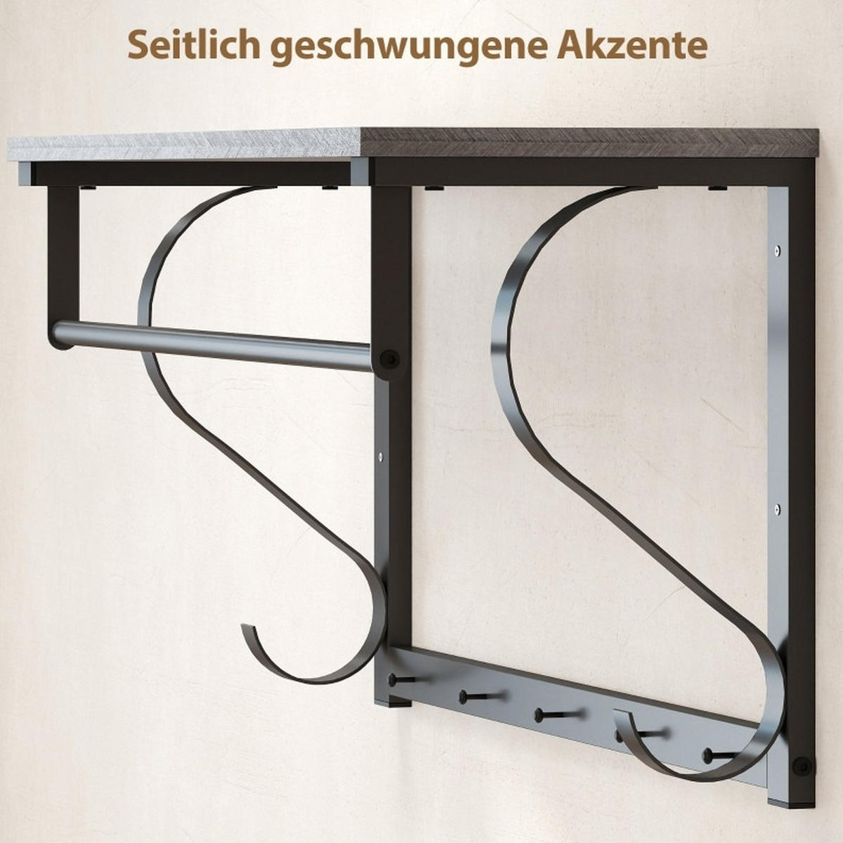 WANDGARDEROBE mit 5 Haken, Ablagefach und Kleiderstange in Holzoptik, Grau - Grau, Holz (70/35.4/25cm) - Redom