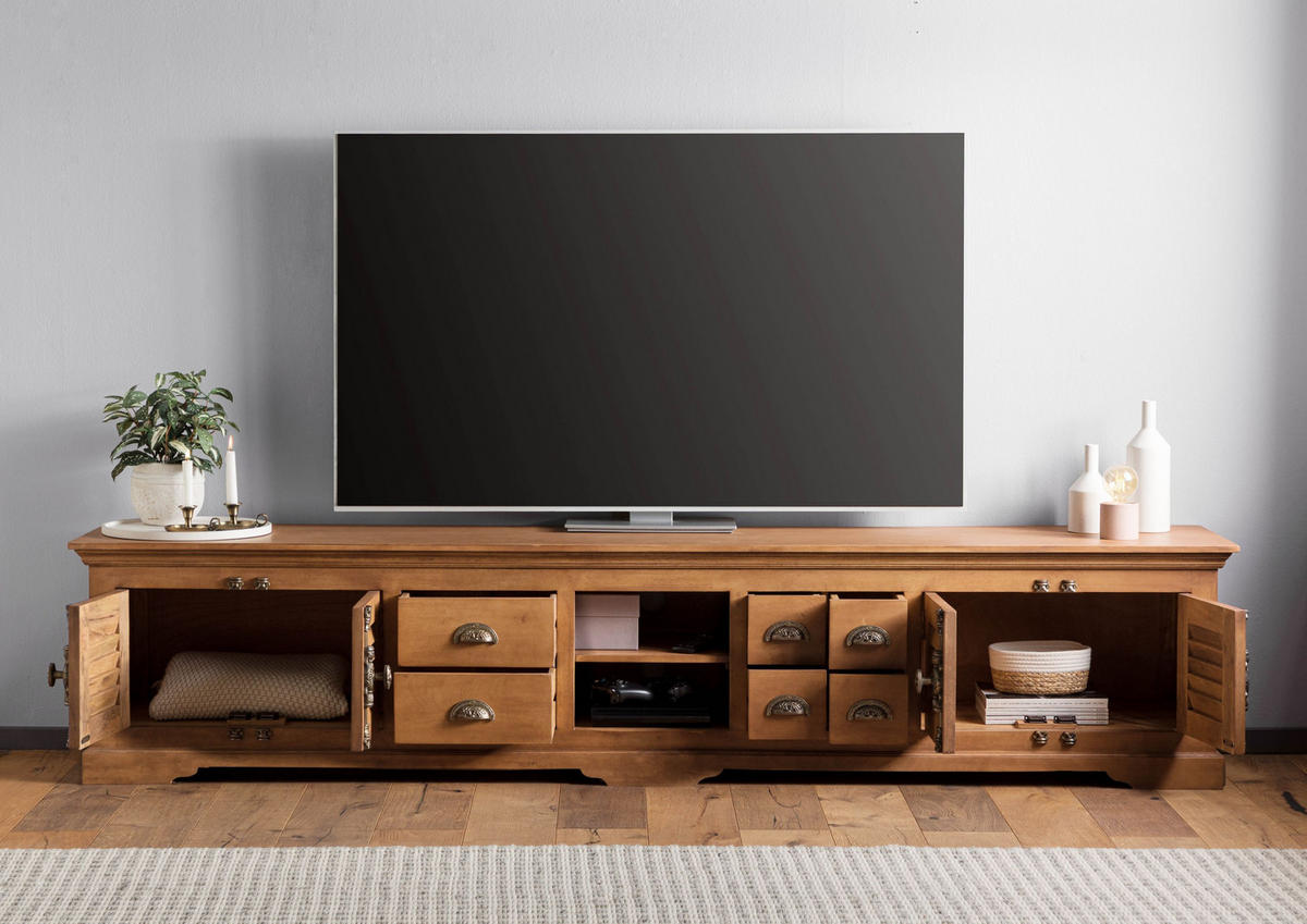 TV-BOARD Mango 260x45x55 beige geölt TOULOUSE #18 - Beige, Holz (260/55/45cm) - Massivmoebel24