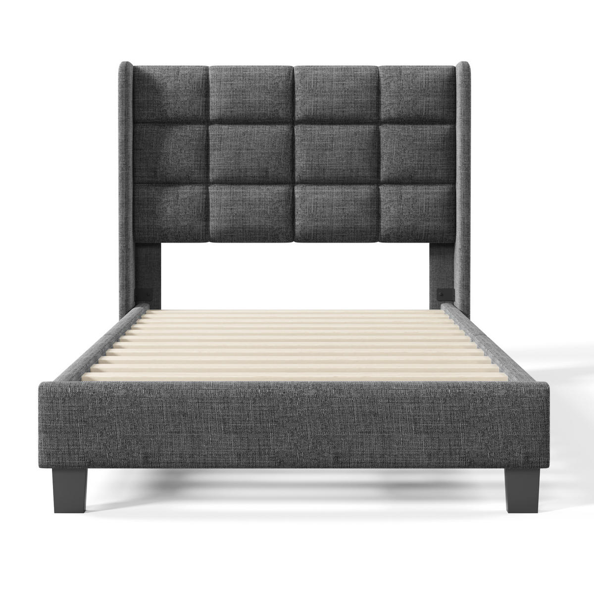 BETT mit Lattenrost 90x200 cm Leinen Grau - Grau, Metall (90/200cm) - Meubliv