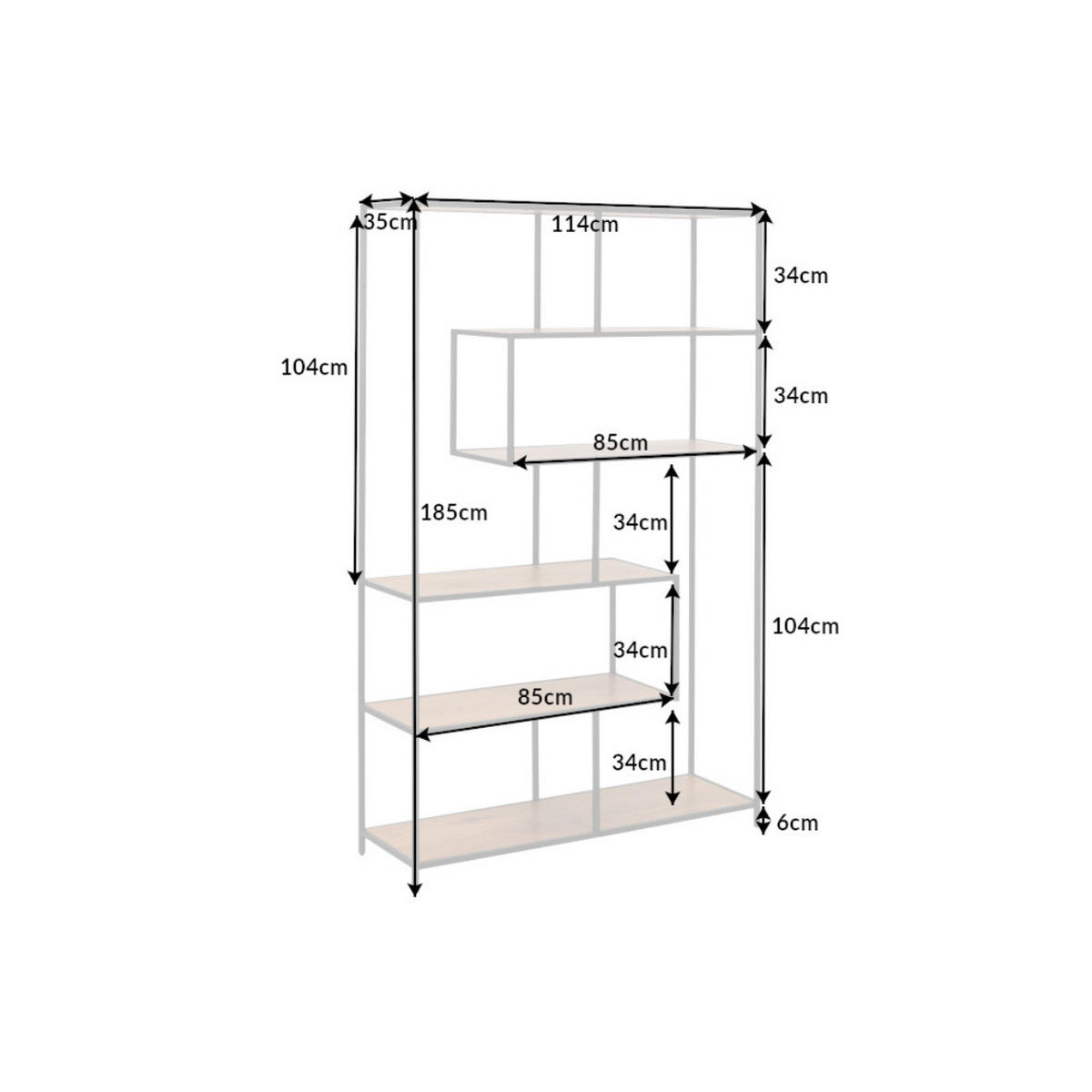 BÜCHERREGAL SLIM LINE Wildeiche 185cm - Schwarz/Braun, Holz/Metall (114/185/35cm) - riess-ambiente