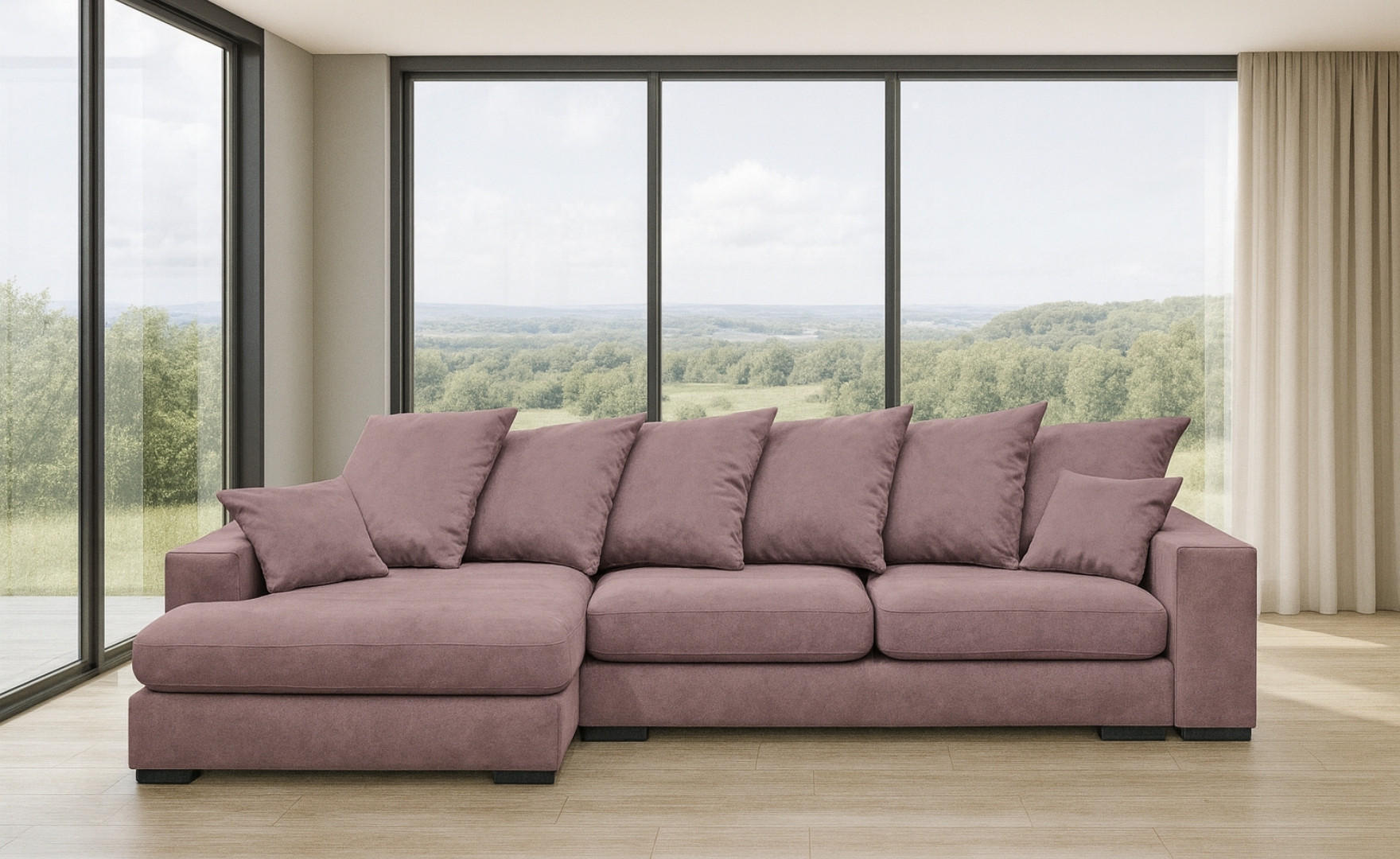 ECKSOFA Mit Schlaffunktion Und Bettkasten Couch L-form Gabon Stoff Riviera Links Lila - Lila, Holz (155/285cm) - Kaiser Möbel