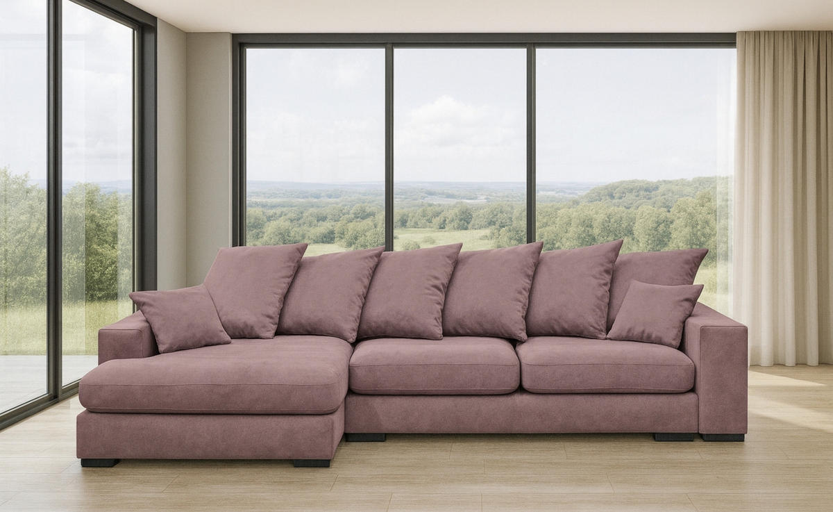 ECKSOFA Mit Schlaffunktion Und Bettkasten Couch L-form Gabon Stoff Riviera Links Lila - Lila, Holz (155/285cm) - Kaiser Möbel