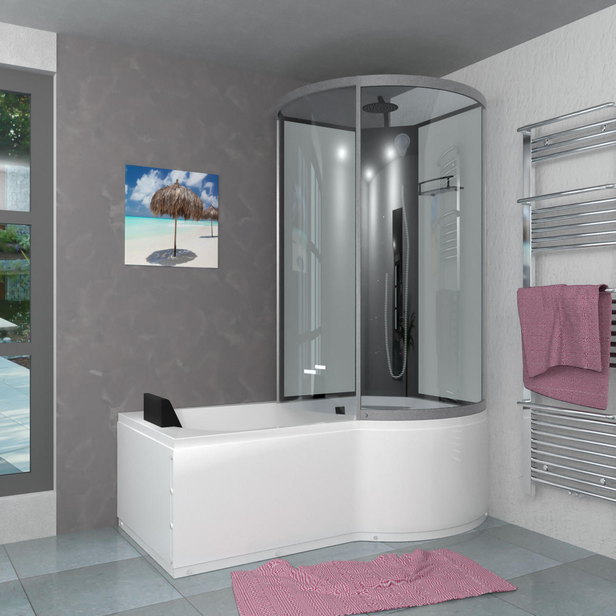 DUSCHKABINE mit Wanne K50-L02 Weiß 170x100 - Weiß, Glas/Kunststoff (98/225/170cm) - AcquaVapore by Sandra Jentho