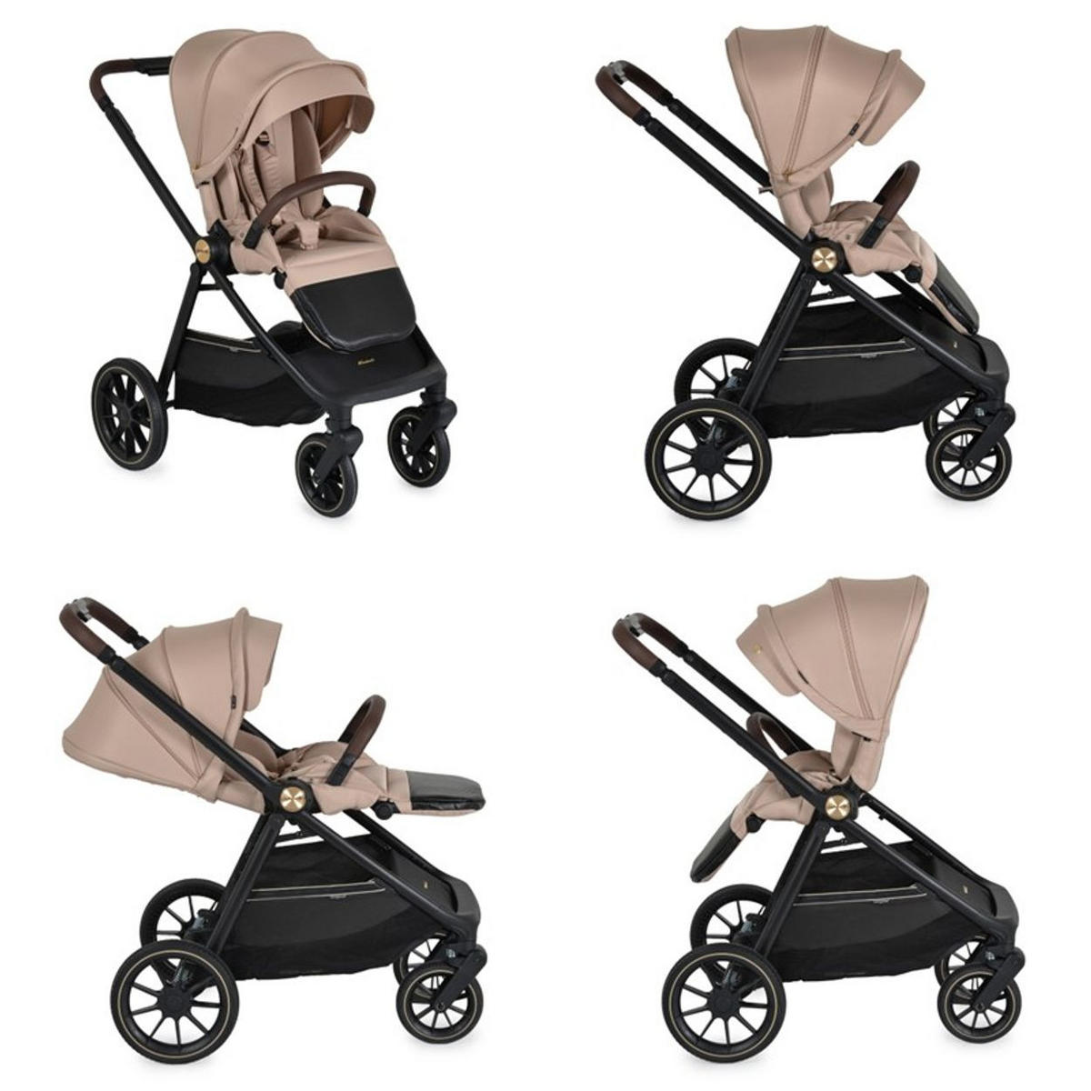 KOMBIKINDERWAGEN 2 in 1 Celebrity beige Stoßdämpfer PU-Rollen Wickeltasche - Beige, Metall (96/60/100cm) - Cangaroo