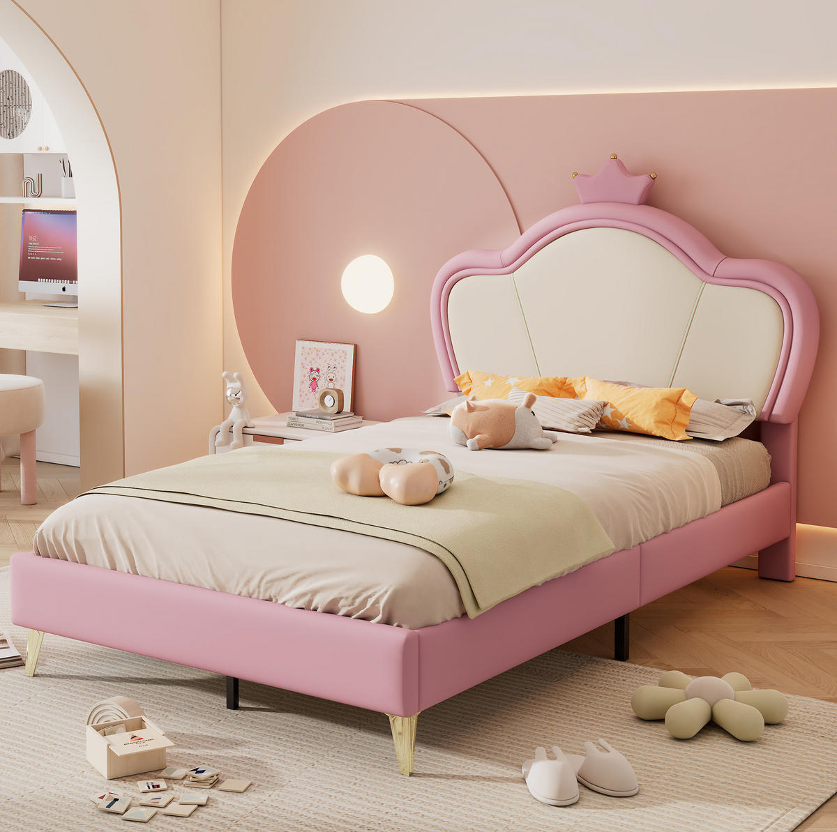POLSTERBETT 90/200 cm Rosa/Weiß mit gepolstertem Kopfteil - Weiß, Kunststoff (90/200cm) - BEAOK