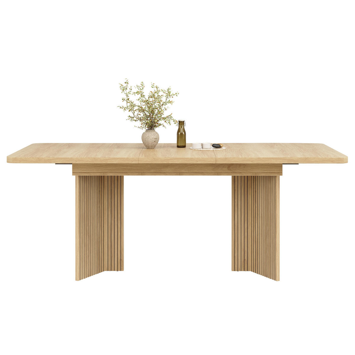 ESSTISCH ausziehbarer Naturholz + Walnuss mit Stauraum und integrierten Fächern 130-160/80/75.5 cm - Naturfarben, Holz/Holzwerkstoff (120/80/76.1cm) - Oxeza