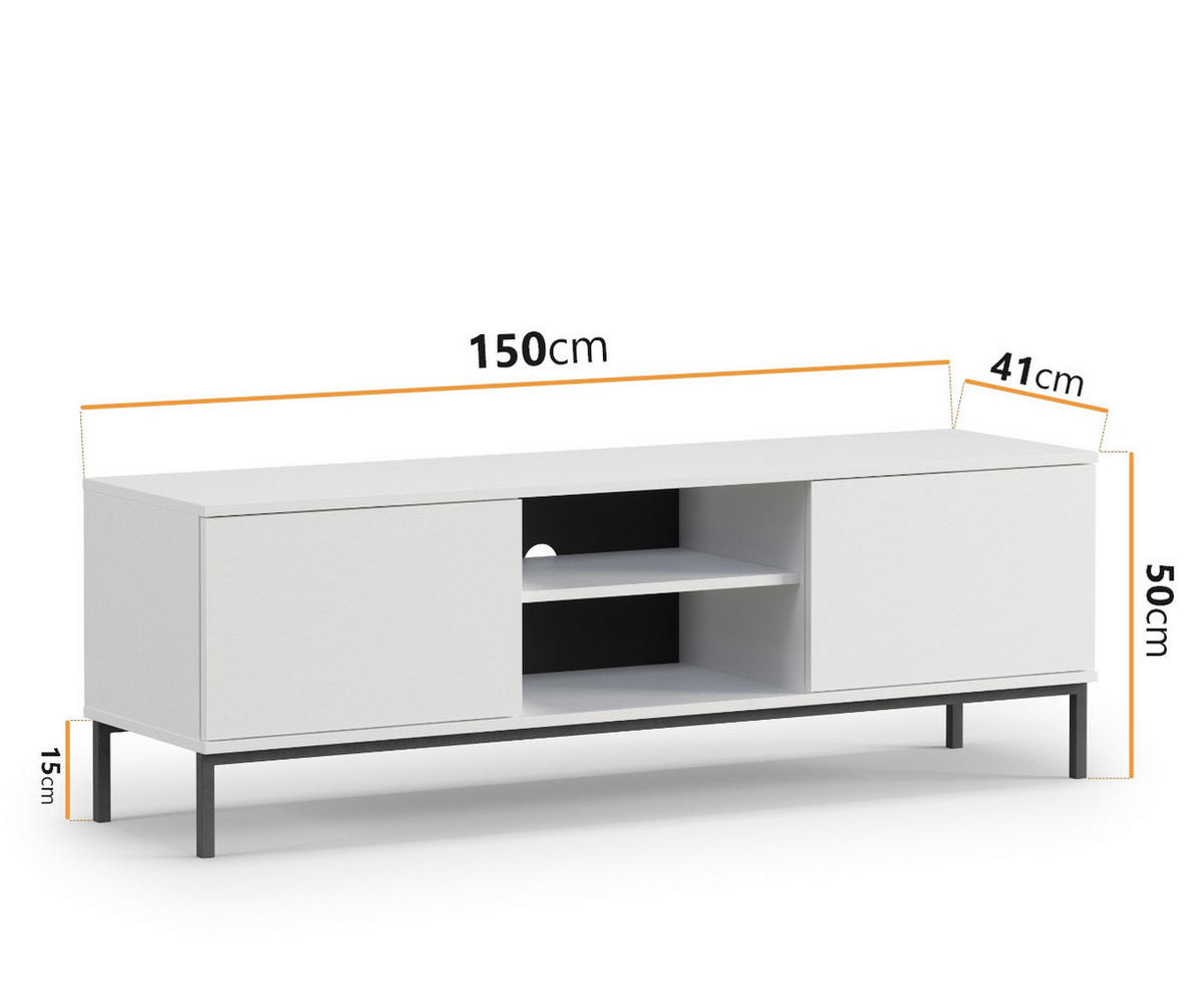 TV-LOWBOAARD Dallas 2D 150 cm Weiß - Schwarz/Weiß, Holzwerkstoff/Metall (150/50/41cm) - Ravio