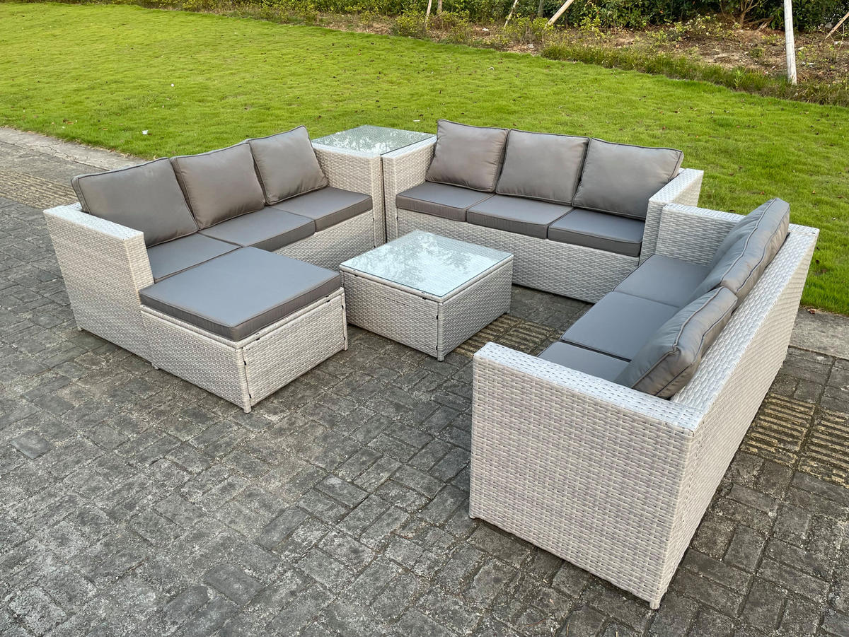 GARTENMÖBEL SET Polyrattan Helles Grau 10-Sitzer - Hellgrau, Metall - Fimous