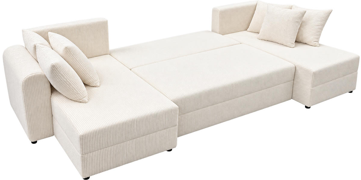 WOHNLANDSCHAFT PUMA U 308 cm – Cord Sofa in U-Form mit Schlaffunktion, Bettkasten und weichem Cordbezug - Schwarz/Rosa, Kunststoff (308/85/140cm)