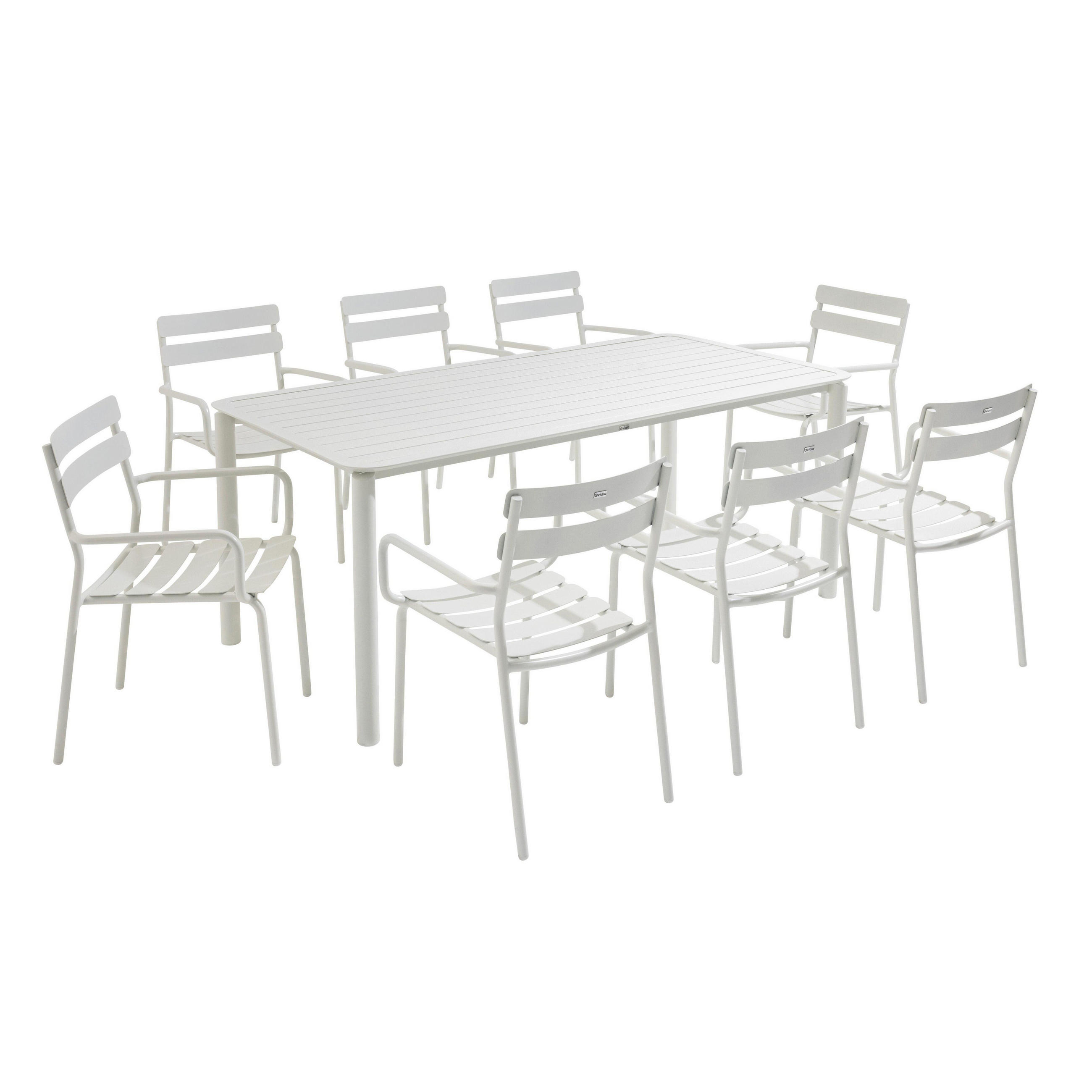 GARTENSET (185 x 92cm) und 8 Stühle, Weiß - Weiß, Metall - Oviala