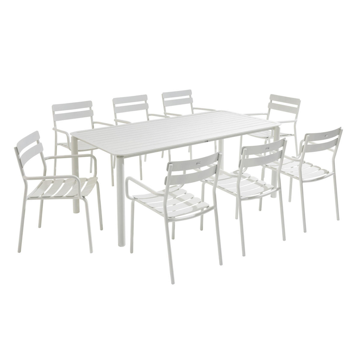 GARTENSET (185 x 92cm) und 8 Stühle, Weiß - Weiß, Metall - Oviala