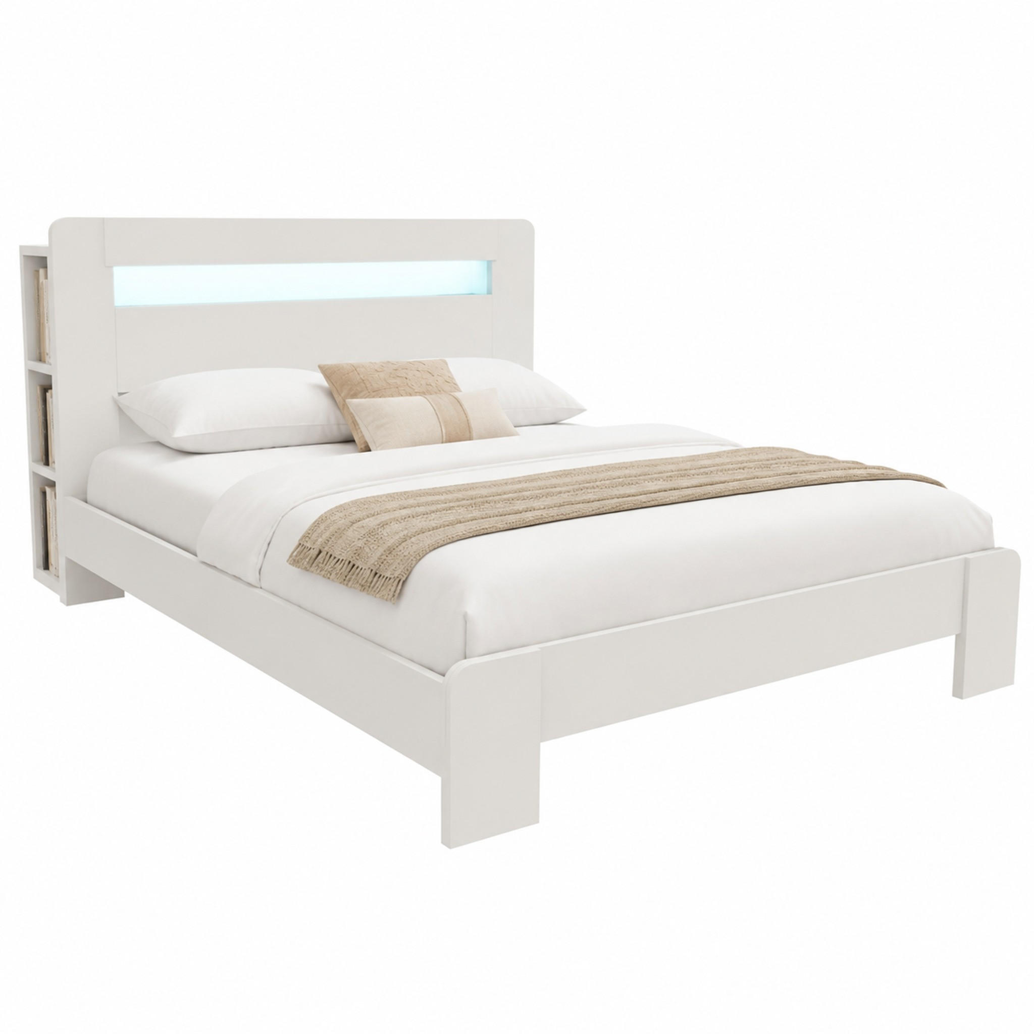 BETT mit Stauraum und LED 140x200 cm Holz Weiß - Weiß, Holz (140/200cm) - Meubliv