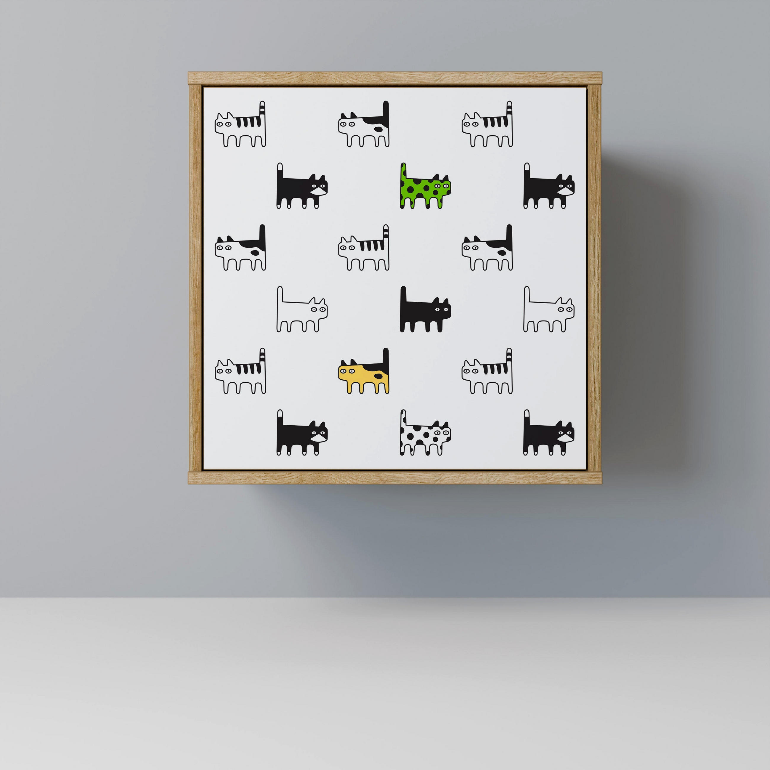 SIDEBOARD CATS COMPILATION, Eichefarben, 57,5x42x57,5 cm, Ohne Füße - Eichefarben/Multicolor, Holzwerkstoff (57.5/57.5/42cm) - SpaceRebels