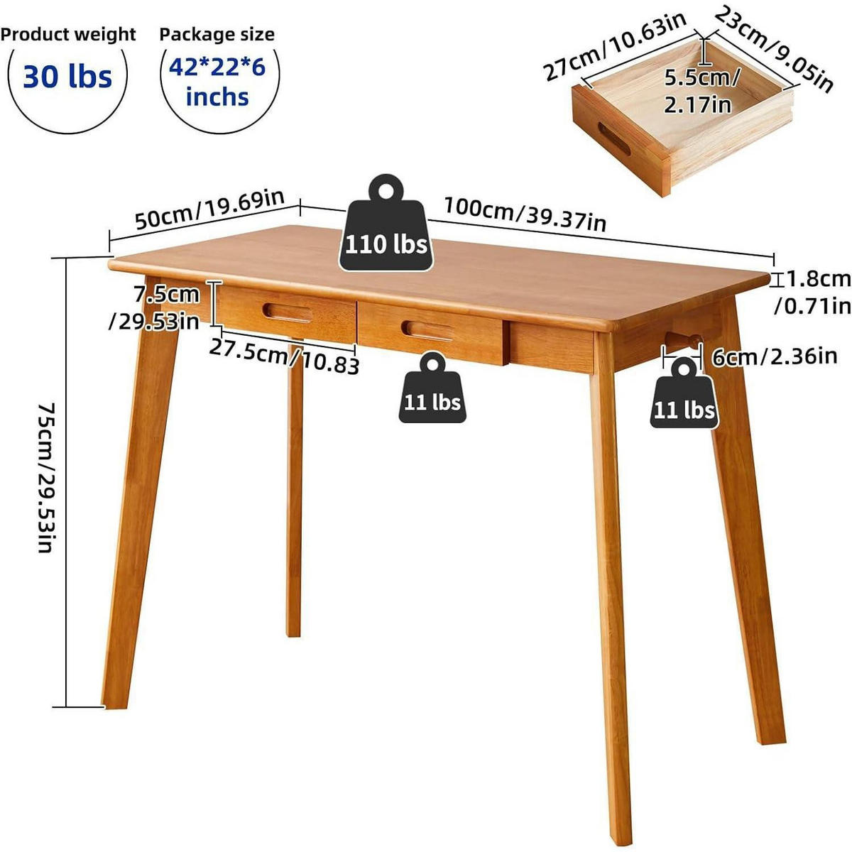 SCHREIBTISCH mit Schublade und Hängestange 100 x 50 x 75 cm Kirschholzfarbe - Braun, Holz (100/50/75cm)