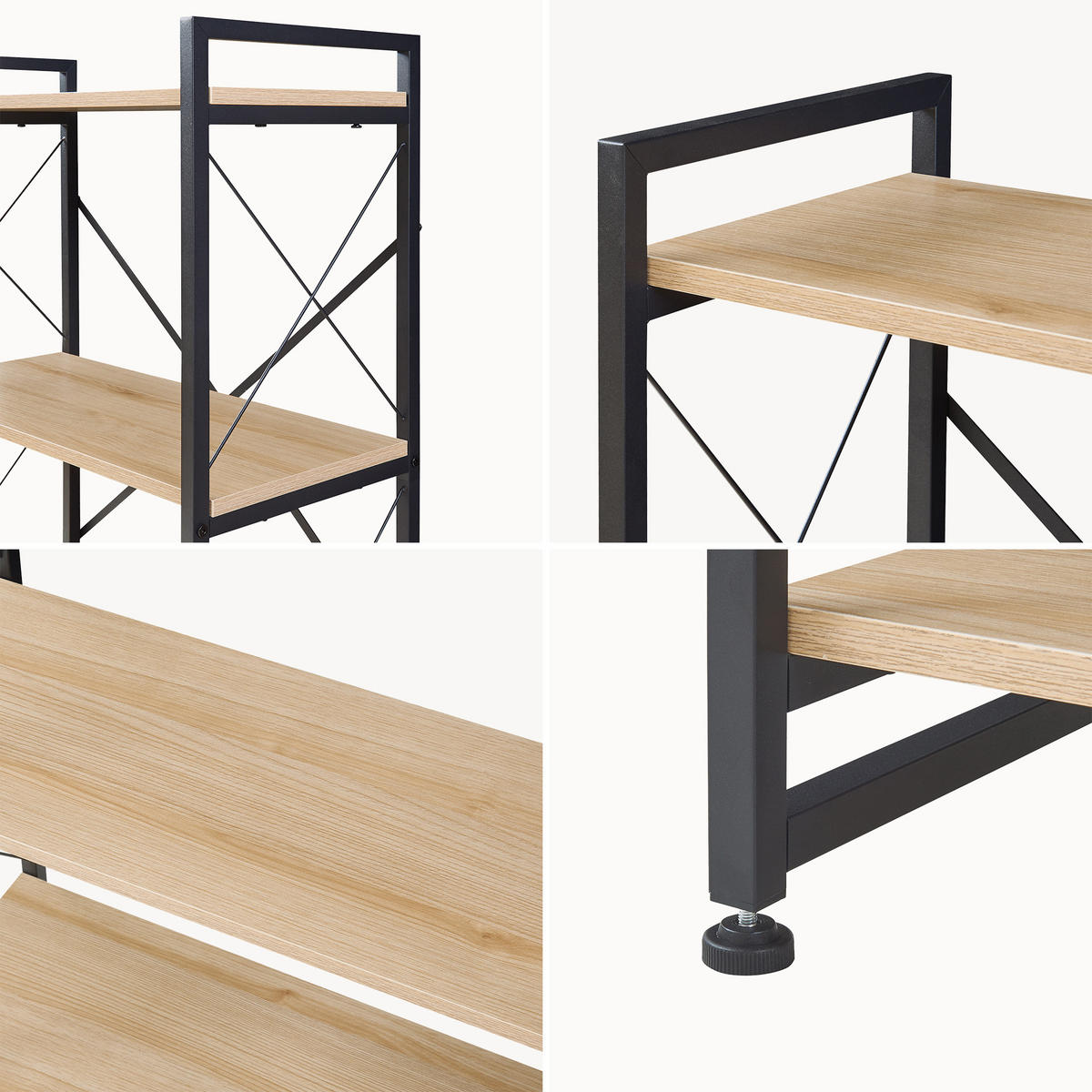 STOJANOVÁ POLICE Skørping - černá/barva dubu, kov/kompozitní dřevo (65/125/30cm) - [en.casa]