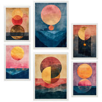 POSTER Set Mit 6 Abstrakte Goldmonde A3 & A4 Weißer Rahmen - Weiß, Papier (29/3cm) - Nacnic