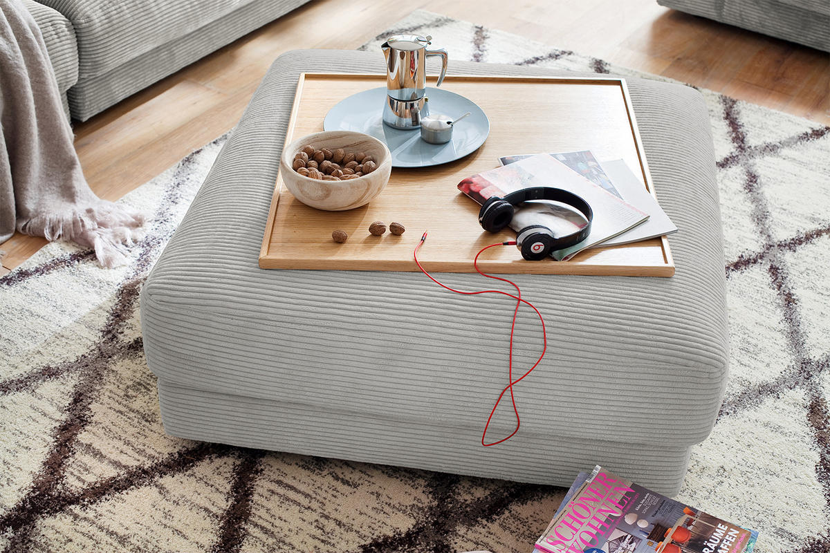 BIG HOCKER MADELINE Hellgrau Cord - Hellgrau, Textil (120/43/120cm) - KAWOLA