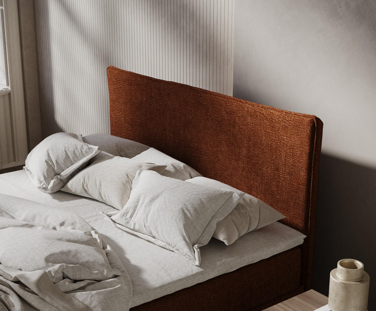 BOXBETT Peru Kupferfarbe 160/200 cm im Chenille-Stoff - Schwarz/Kupferfarben, Holz/Holzwerkstoff (160/200cm) - Maison de Reve