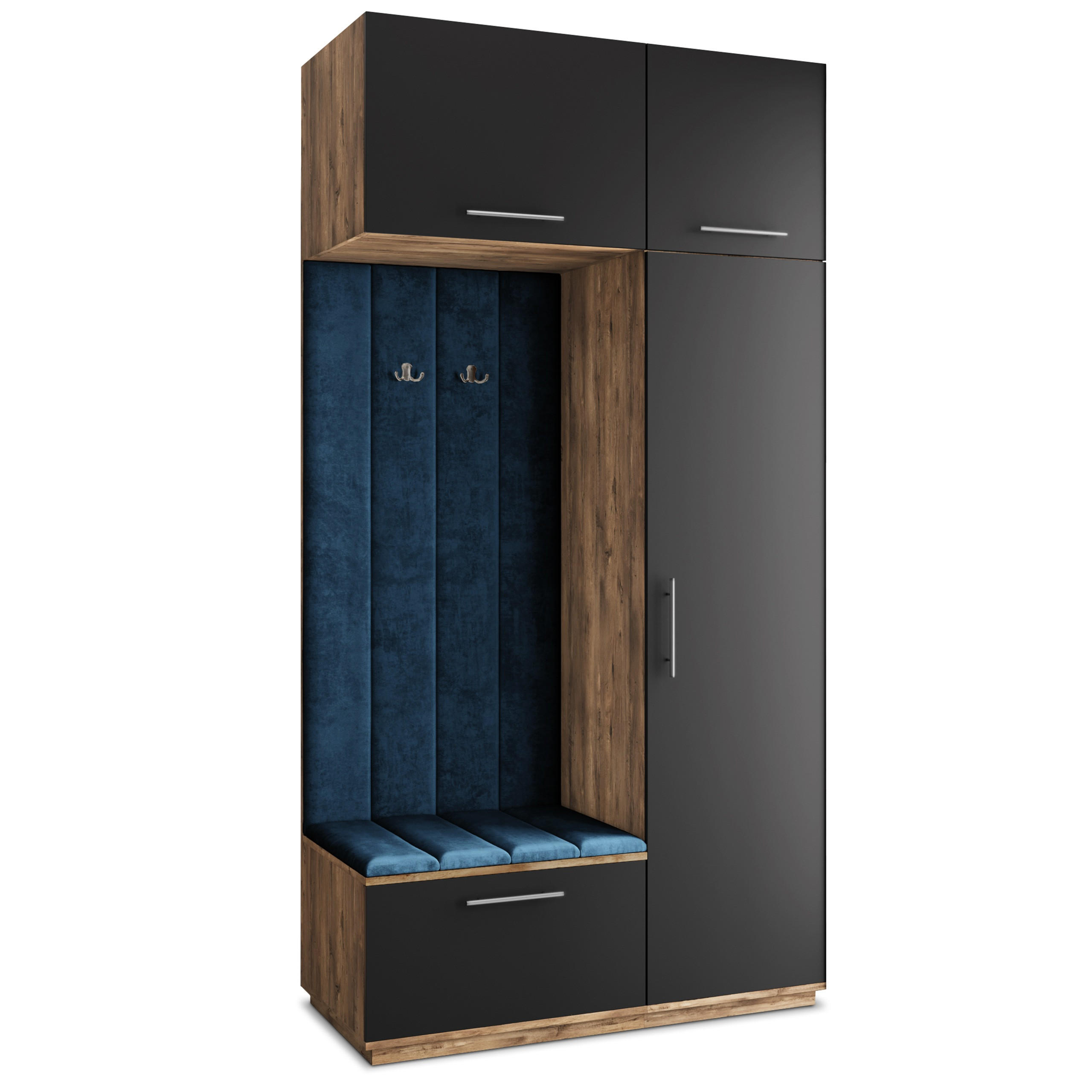 Masseno Garderobenschrank Eiche, Schwarz, Blau 120x240x60 cm