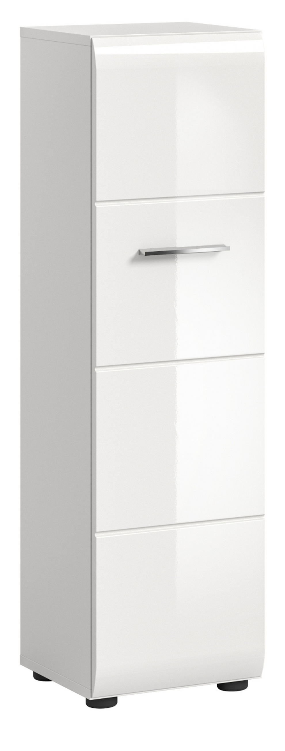 BADOMMODE weiß Hochglanz 30 x 106 cm, Badezimmer Schrank hängend oder stehend - Weiß Hochglanz/Silberfarben, Holzwerkstoff/Kunststoff (30/106/30cm) - Inn.Furn