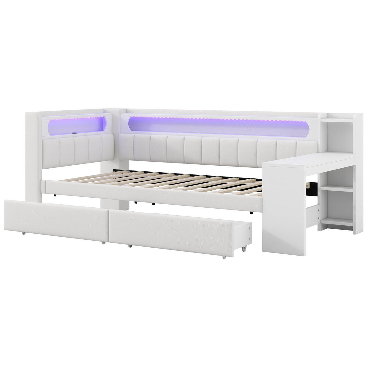 POLSTERBETT 90/200 cm weiß aus MDF, Sperrholz und Polsterung mit LED und USB-Anschluss - Weiß, Holzwerkstoff (90/200cm) - OKMYHOME
