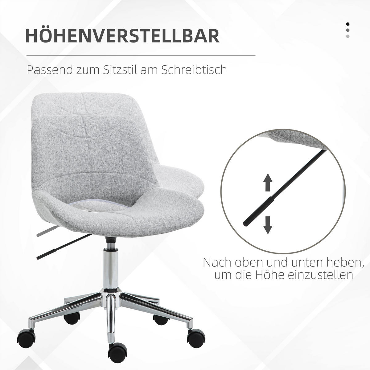 BÜROSTUHL, PC Stuhl, Metall, Hellgrau - Hellgrau, Kunststoff (56.5/73/49cm) - HOMCOM