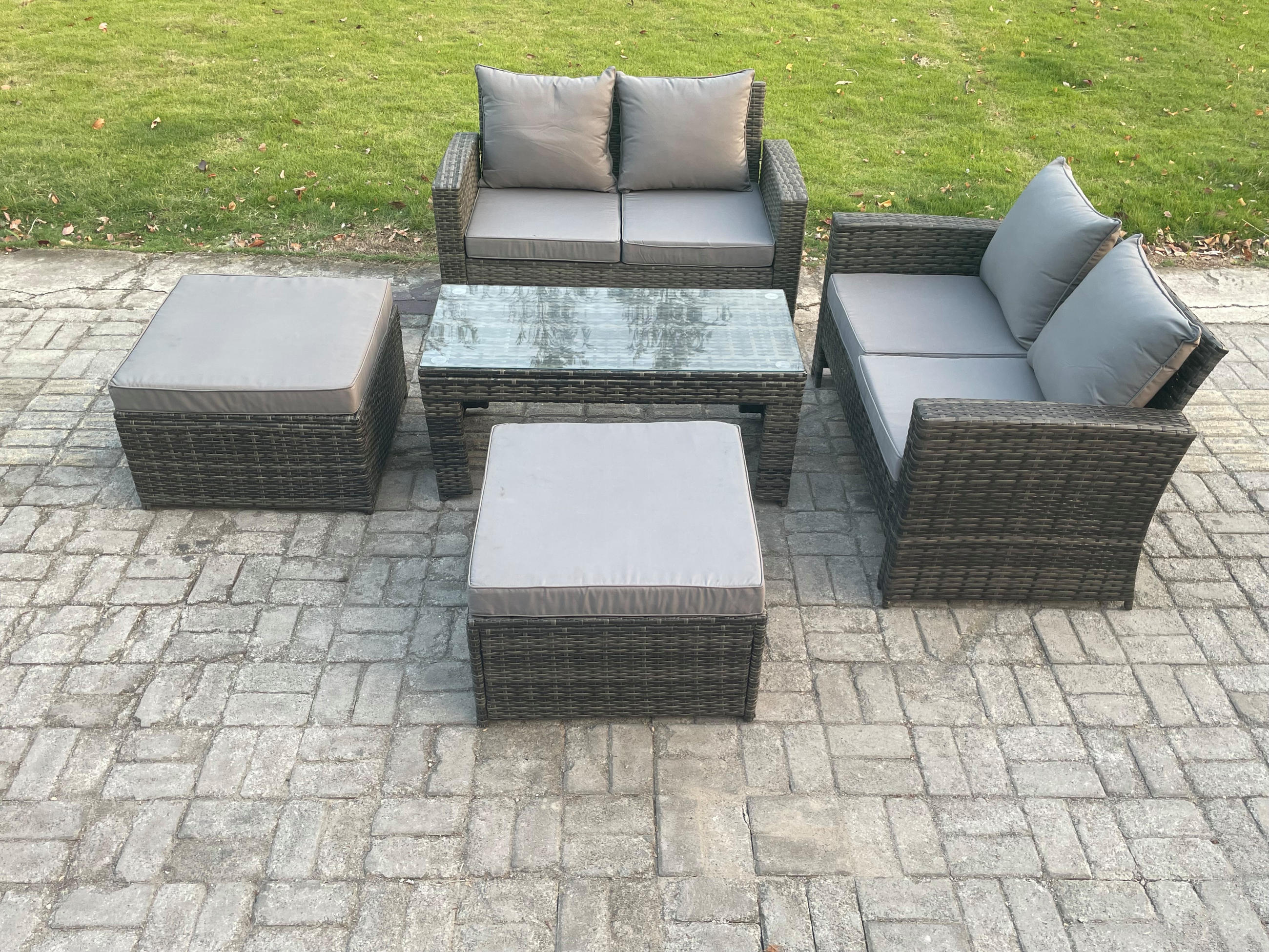 GARTENSOFA Hohe Rückenlehne Polyrattan Dunkelgrau 6-Sitzer - Dunkelgrau, Metall - Fimous