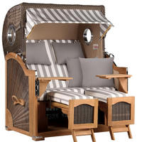 STRANDKORB Düne Grande Bullauge Teak PE Grey Dessin 513 - Braun/Grau, Metall (142/170/95cm) - Mr. Deko