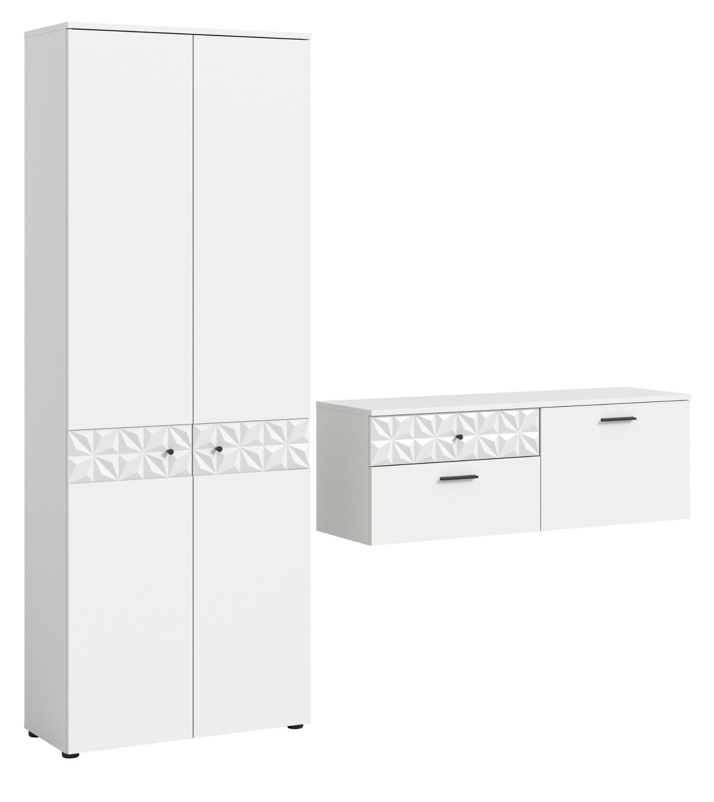 GARDEROBE Set weiß Hochglanz 195 cm, Kombination mit 3D-Struktur - Weiß Hochglanz/Schwarz, Holzwerkstoff/Kunststoff (195/192/34cm) - Inn.Furn