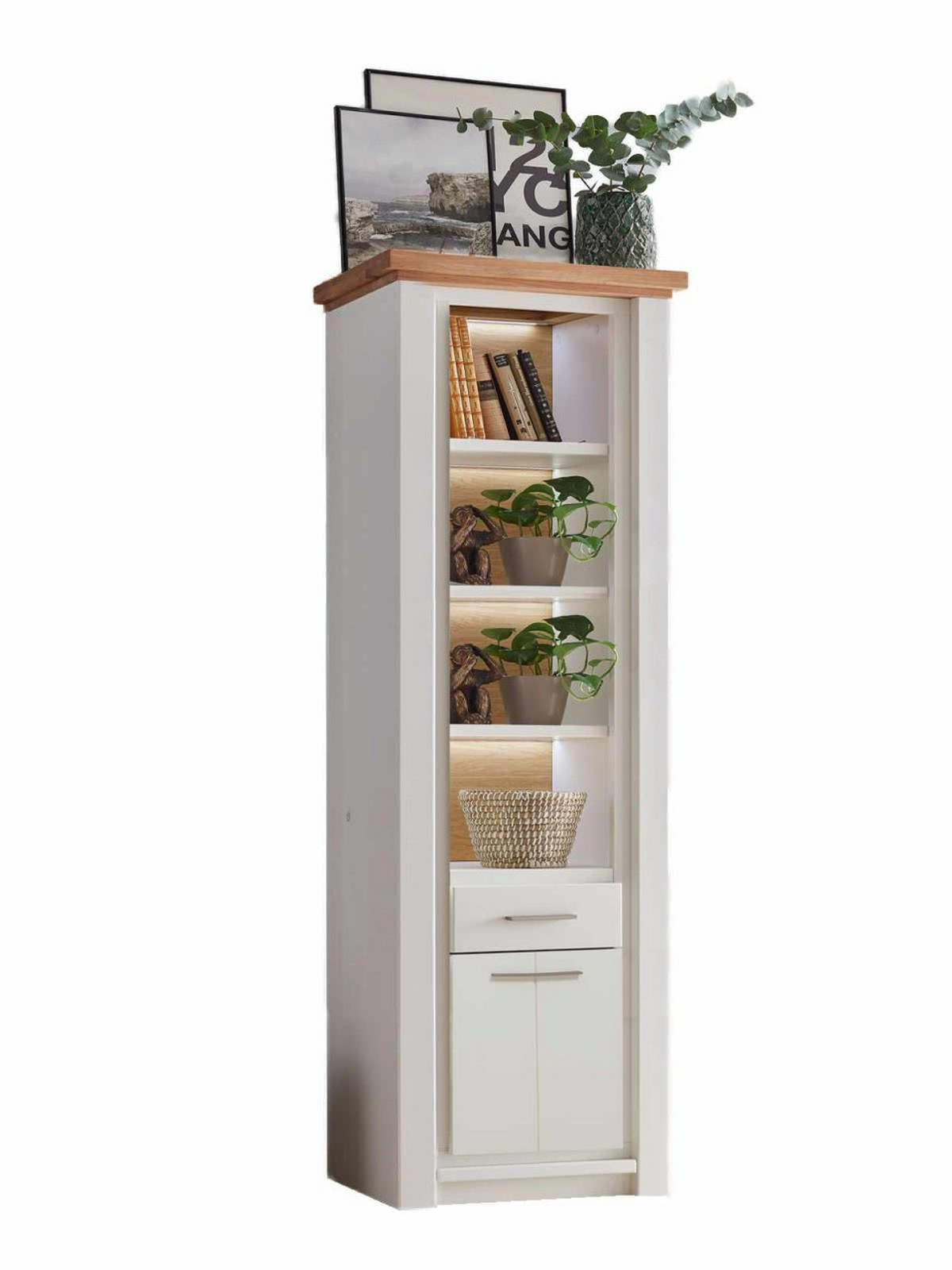 VITRINE weiß Olbia Wildeiche 67/45/210 cm - Weiß/Braun, Holz (67/210/45cm) - Casamia Massive Möbel