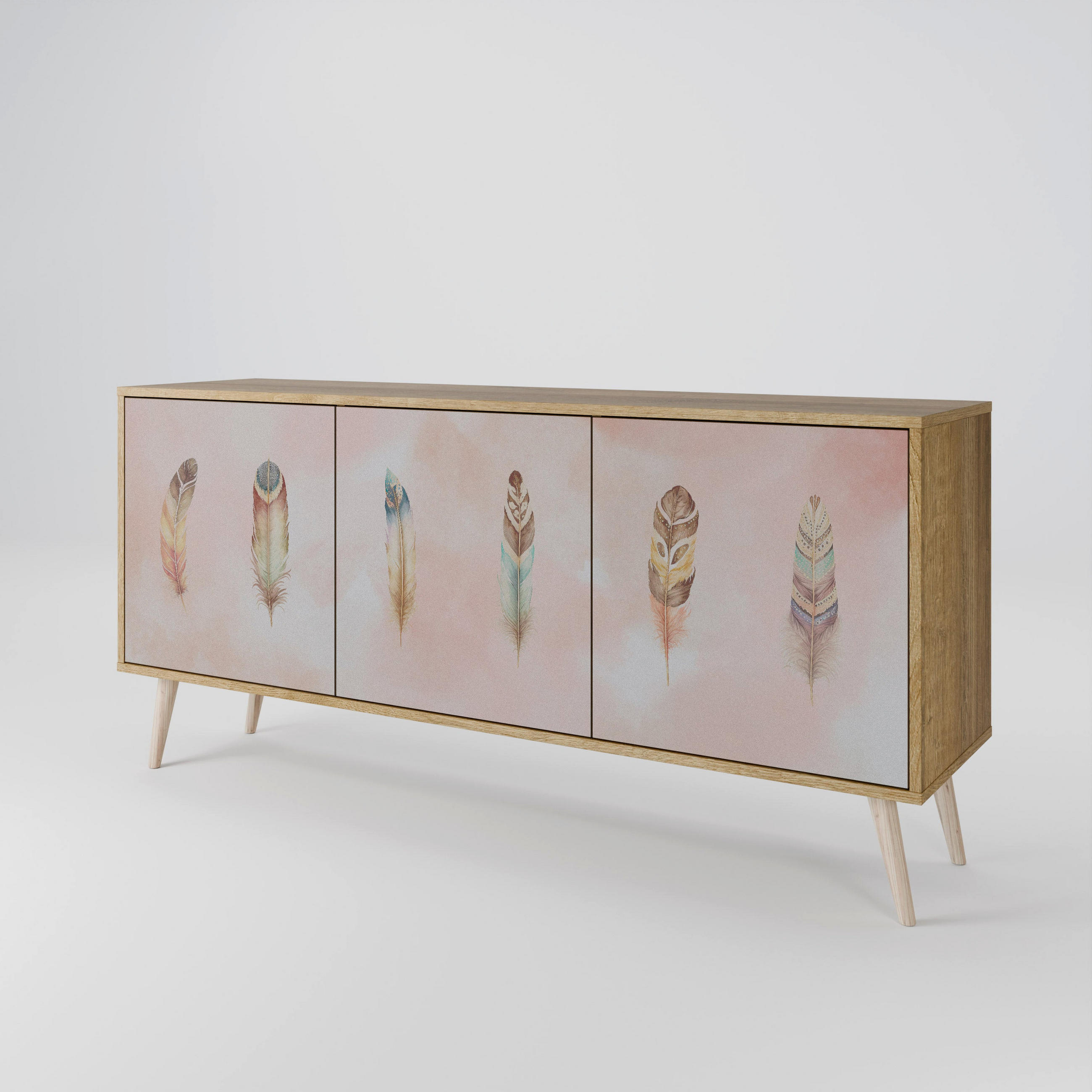 SIDEBOARD THE DELIQUESCE, Eicheneffekt, 164,5x42x77,5 cm, 3 Türen - Eichefarben/Buchefarben, Holzwerkstoff/Buchenholz (164.5/77.5/42cm) - SpaceRebels