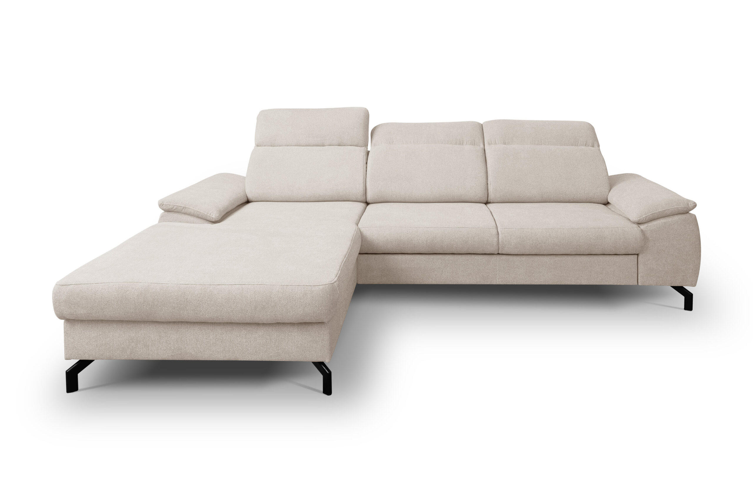 ECKSOFA MALIBU mit Schlaffunktion und Bettkasten, Farbe: Beige, Velourstoff, Ottomane Links - Beige, Textil (276/184cm) - VENASI MÖBEL