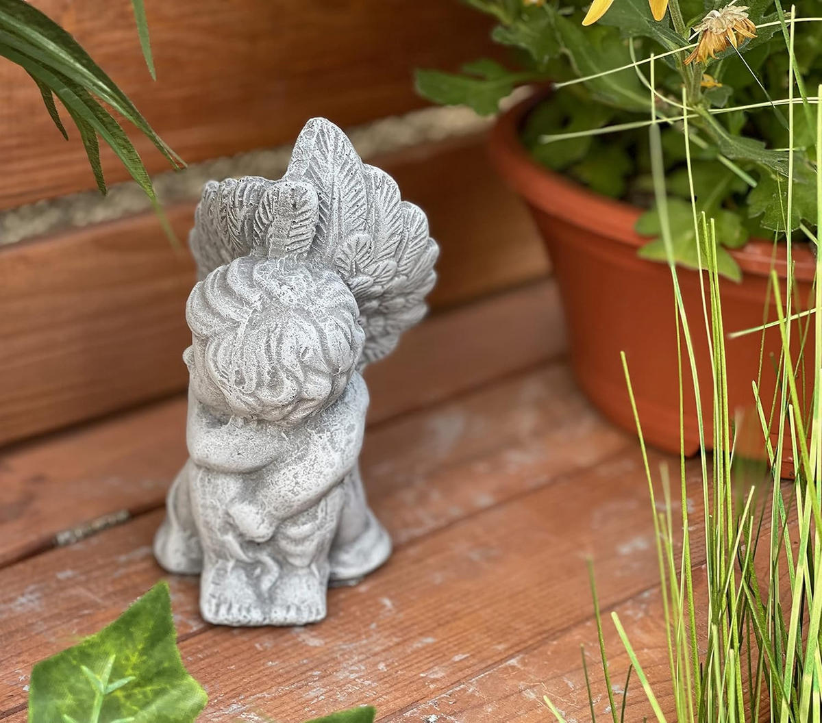 STEINFIGUR Engel sitzend mit Flügeln frostfest Steinguss - Grau, Stein (8/15/7cm) - stoneandstyle
