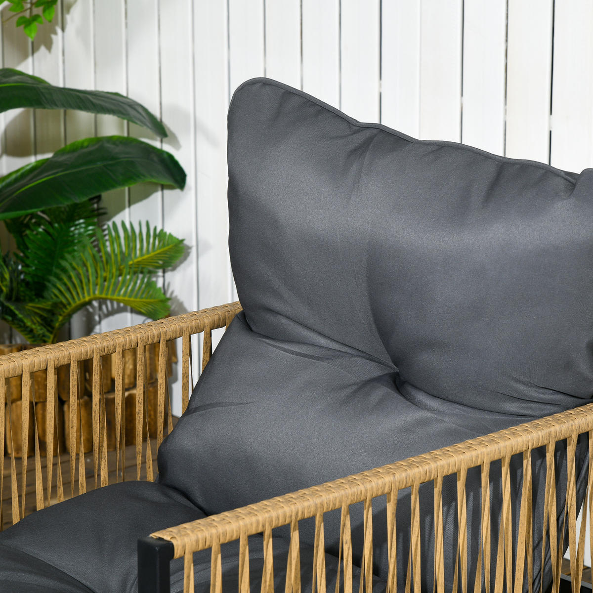 SITZGRUPPE mit Kissen, 4 tlg. Rattan Gartenmöbel-Set, Sitzgarnitur für Garten, Braun - Dunkelgrau, Kunststoff - Outsunny