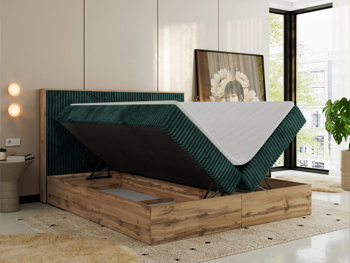 BOXBETT WOOD CLASSIC 180/200 - Dunkelgrün Cord - H3 - Dunkelgrün, Textil (180/200cm) - MKS