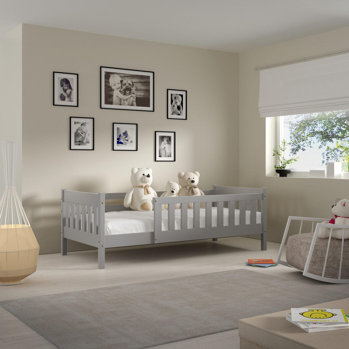 KINDERBETT ELSA 80x190 cm Hellgrau - Hellgrau, Holz (80/190cm) - MASSENO