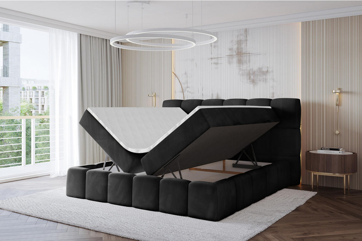 BOXBETT - AURI-H3 - 160x200 Schwarz Casablanca - Schwarz, Holzwerkstoff (160/200cm) - ALTDECOR