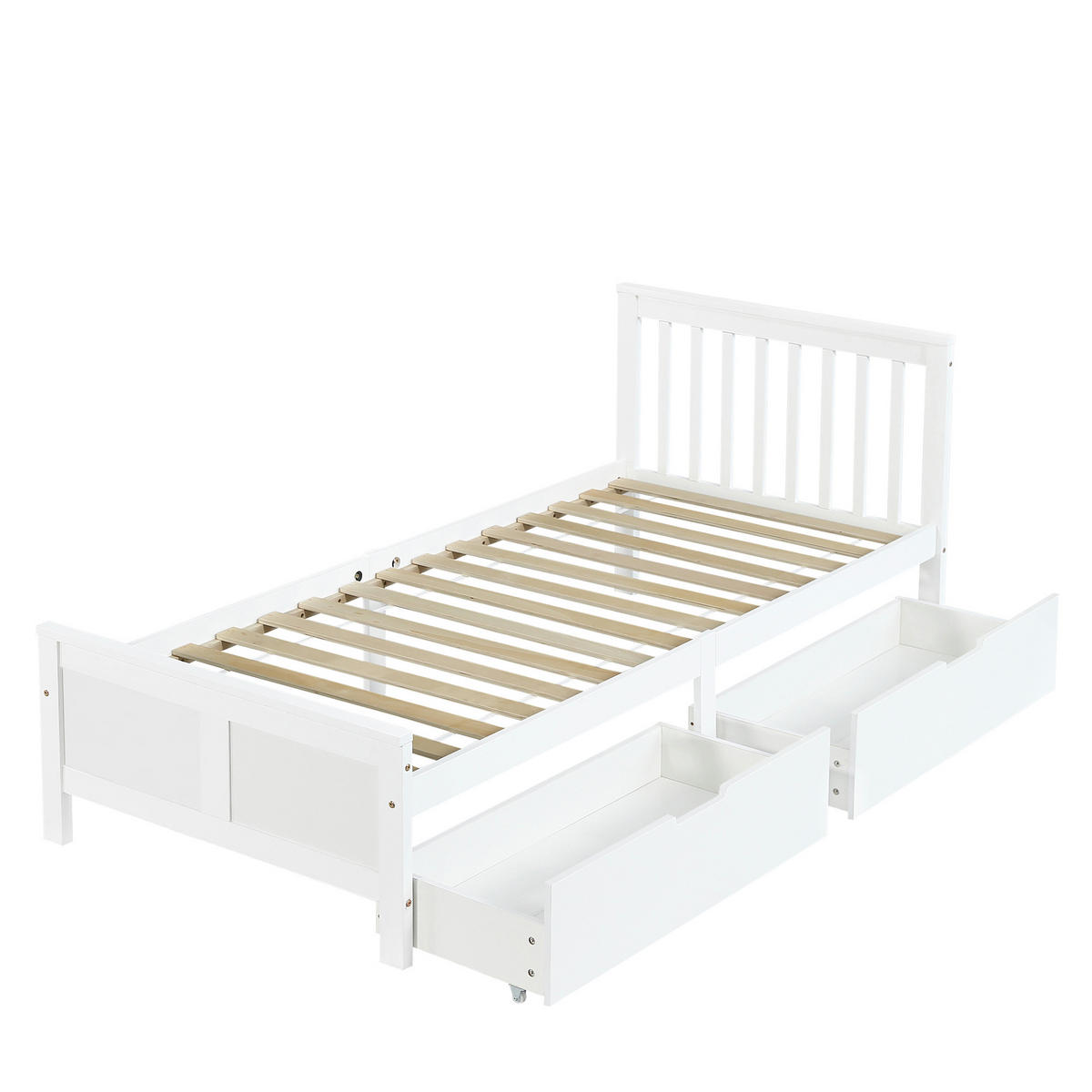 HOLZBETT 90/200 cm weiß mit Stauraum aus Kiefer - Weiß, Holz (90/200cm) - OKWISH