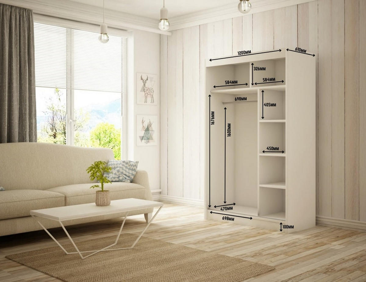 KLEIDERSCHRANK SOLTI - 120 cm - Weiß|Schwarz - Schwarz/Weiß, Holzwerkstoff (120/215/61cm) - ALTDECOR