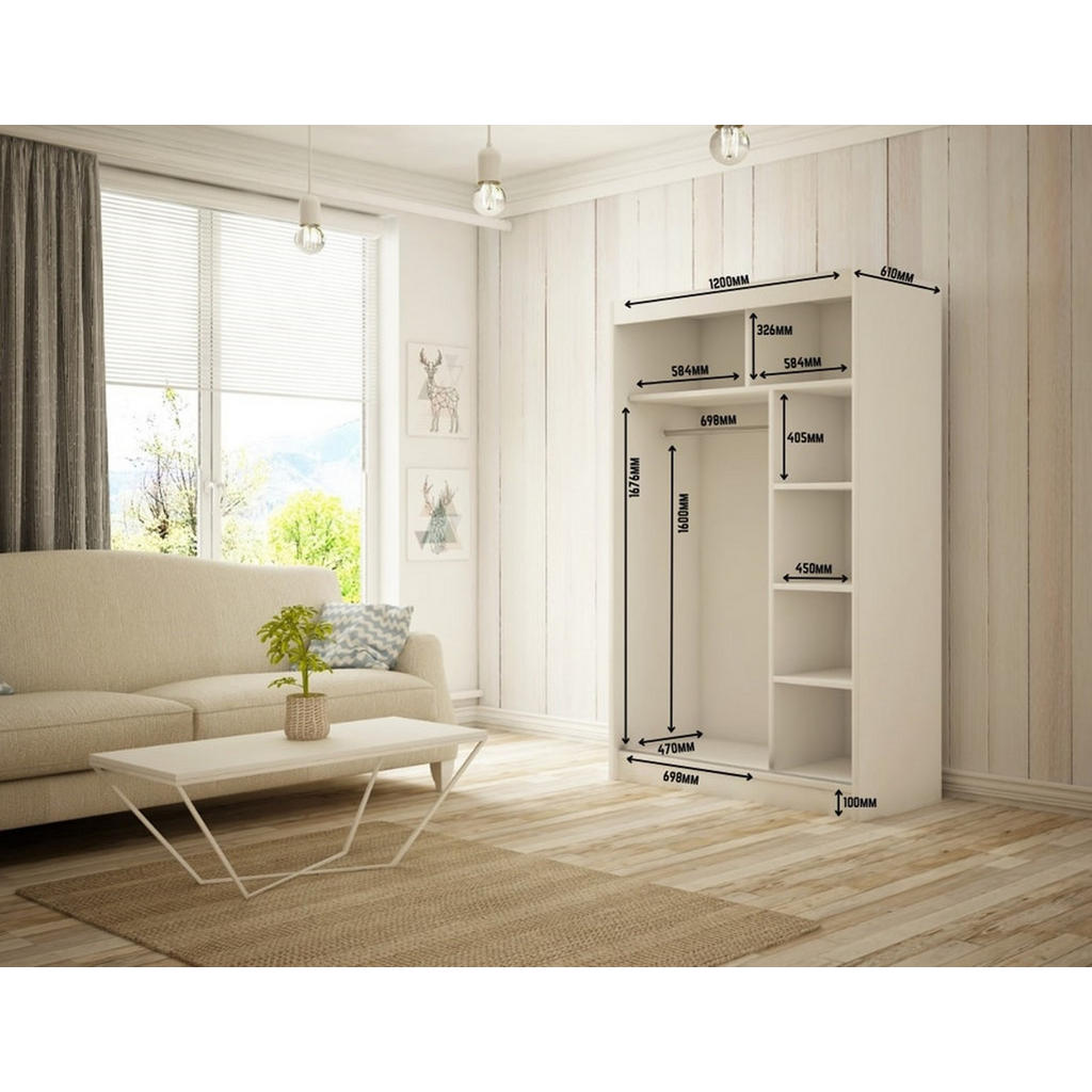 Thumbnail - Altdecor Kleiderschrank, Weiß, Holzwerkstoff, 120x215x61 cm, Schlafzimmer, Kleiderschränke, Schwebetürenschränke