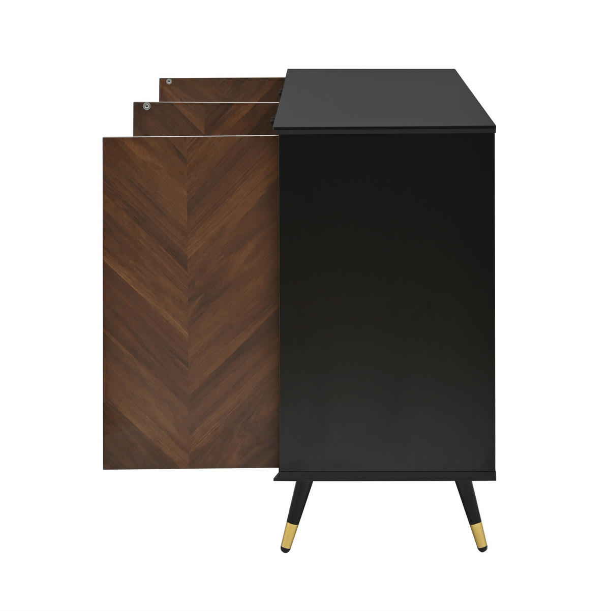 SIDEBOARD aus MDF 140x40x80 cm Schwarz/Braun mit 4 Türen, höhenverstellbaren Regalen und Soft-Close - Schwarz, Holzwerkstoff (140/80/40cm) - Modfu
