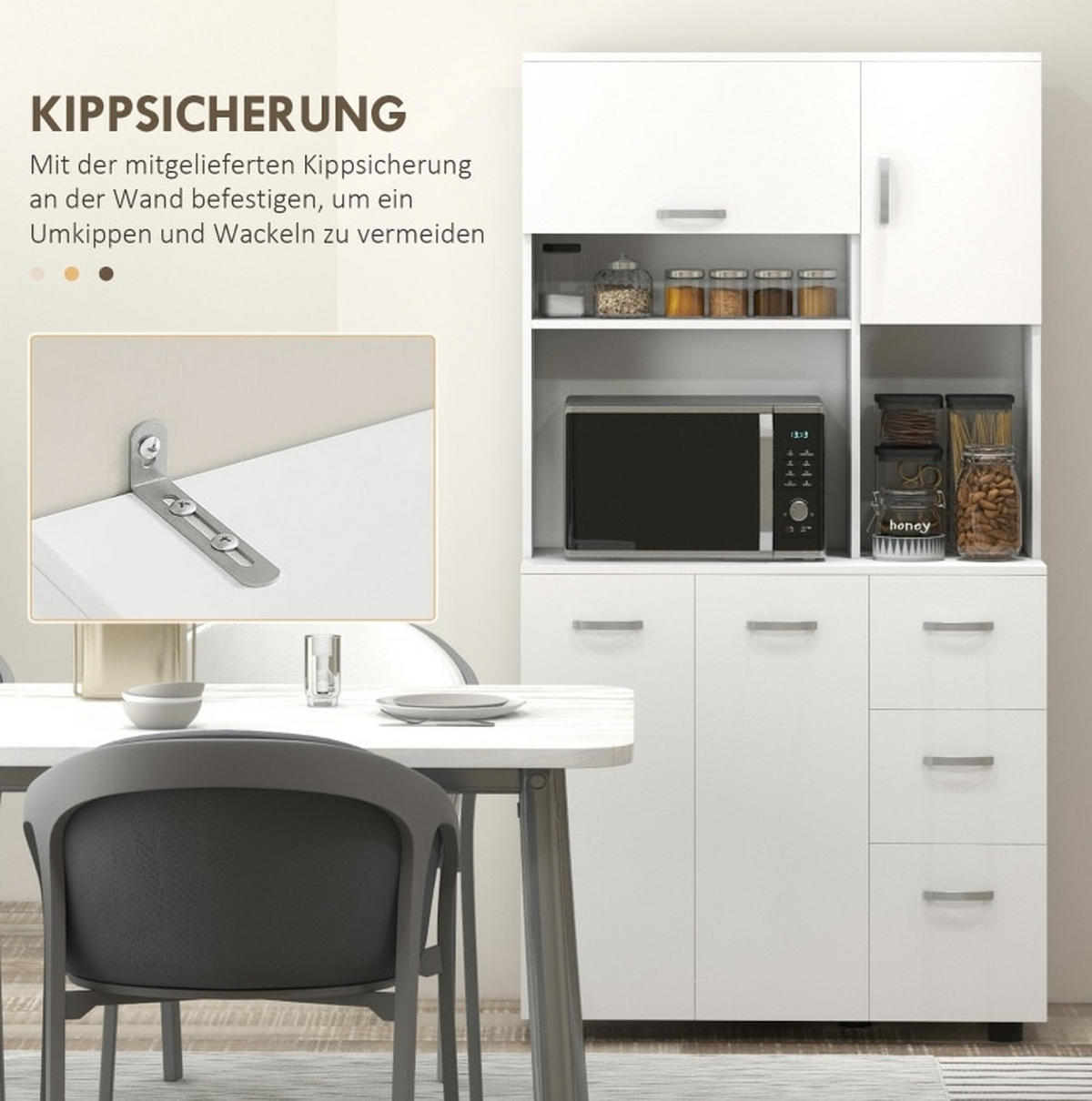 BUFFET aus MDF und Spanplatte 89x39,5x168 cm Weiß mit 3 Schubladen, Regalen und Kippschutz - Weiß, Holzwerkstoff (89/168/39.5cm) - Modfu