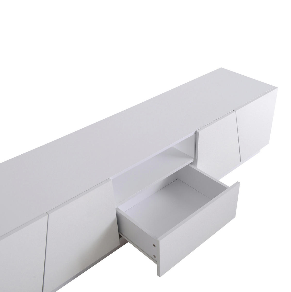 LOWBOARD 170/42/37 cm in Weiß mit 4 Türen und 2 offenen Fächern - Weiß, Holzwerkstoff (170/42/37cm) - Flora Grace