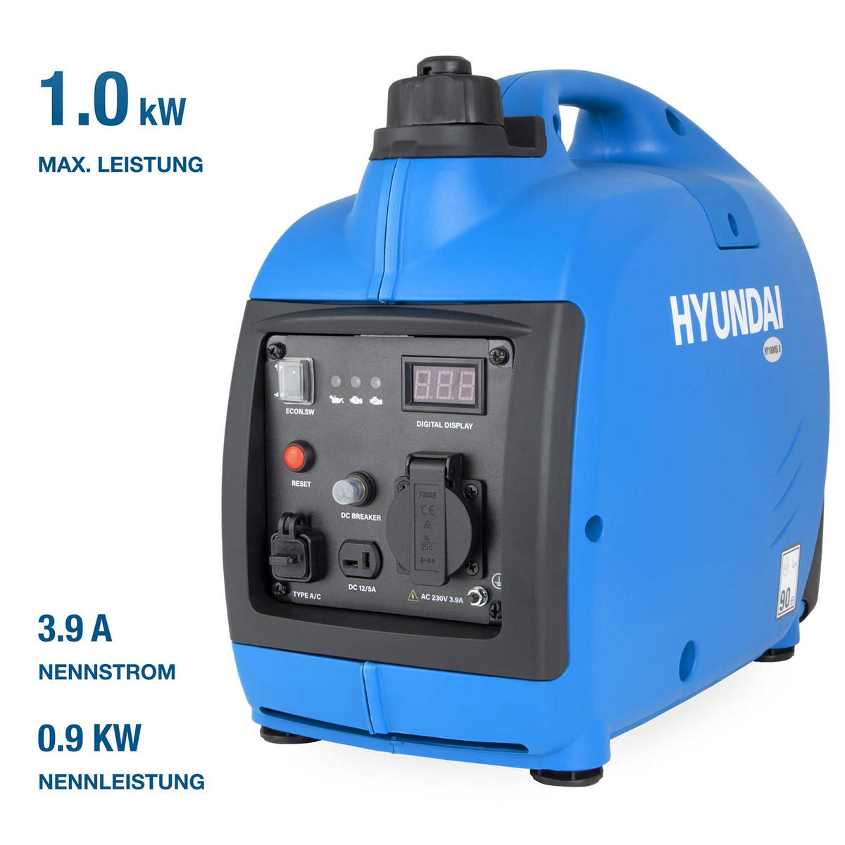 INVERTER-GENERATOR HY1000Si D (1 kW, tragbar, 1 x 230V + 1 x 12V, 1 x USB) - Blau, Kunststoff (44/47/23cm) - HYUNDAI